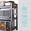 Suport cu 2 niveluri extensibil pentru cuptor cu microunde, raft metalic reglabil cu cârlige, organizator de bucătărie, negru