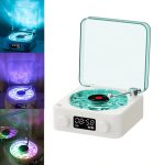 Retro vinylový bezdrátový Bluetooth reproduktor a bílý šum s 8 vestavěnými zvuky a hodinami – Bílá