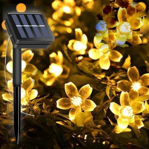 Napelemes Karácsonyi Meleg Fényű Cseresznyevirág Fényfüzér - 50 LED - 6,9 m - Black Friday