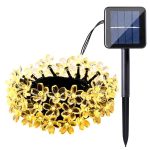 Napelemes Karácsonyi Meleg Fényű Cseresznyevirág Fényfüzér - 50 LED - 6,9 m - Black Friday