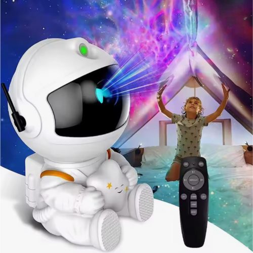 Ülő asztronauta, galaxis projektor (LED) - Fehér/Csillagos
