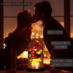 Trandafir veșnic sub cupolă cu LED – Roșu/auriu – fluture, 1 trandafir LOVE05