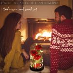 Trandafir veșnic sub cupolă cu LED – Roșu/auriu – fluture, 1 trandafir LOVE05