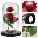 Trandafir veșnic sub cupolă cu LED – Roșu/auriu – fluture, 1 trandafir LOVE05