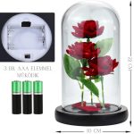 Trandafir veșnic sub cupolă cu LED – Roșu/auriu – fluture, 1 trandafir LOVE05