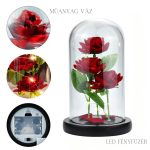 Trandafir veșnic sub cupolă cu LED – Roșu/auriu – fluture, 1 trandafir LOVE05