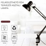 Rögzíthető, kihajtható karú asztali/tervezői lámpa - Fekete - Black Friday
