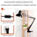 Rögzíthető, kihajtható karú asztali/tervezői lámpa - Fekete - Black Friday