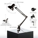 Rögzíthető, kihajtható karú asztali/tervezői lámpa - Fekete - Black Friday