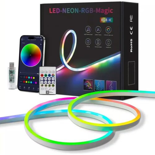 Șir de lumini LED RGB-IC cu culori neon, funcții inteligente, control prin aplicație și telecomandă - 5 metri