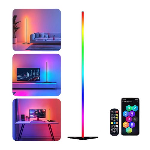 Lampa de colț LED cu iluminare ambientală, reglaj al intensității luminoase și control prin muzică