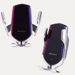 Bezdrôtová nabíjačka a držiak na telefón Qi do auta - Simple Fast R1 - strieborná