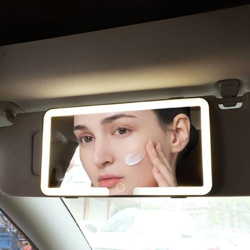 Oglindă auto pentru machiaj, montabilă pe parasolar, cu lumină LED - Albă