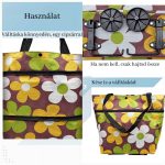 Gurulós, összecsukható bevásárlótáska - barna virágos