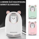 USB Párásító maci figurával, hangulatvilágítással, 300 ml - Fehér - Black Friday