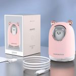 USB Párásító maci figurával, hangulatvilágítással, 300 ml - Rózsaszín - Black Friday