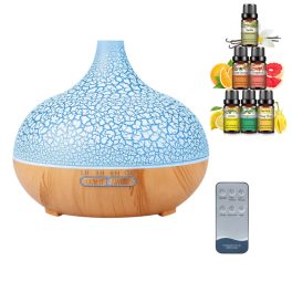   Repedezett és világos fa mintázatú ultrahangos aroma diffúzor és Pulaiyi illóolaj szett - Black Friday