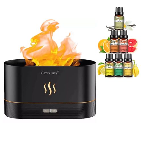 Afire Láng hatású aromaterápiás párásító - 180 ml - Színes láng - 6 részes illóolaj szettel