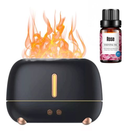 RetroFlame Láng Hatású Aromaterápiás Párásító 250 ml - Fekete - Rózsa Illóolaj