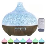 Difuzor de arome cu ultrasunete, cu model de lemn crăpat și închis la culoare, cu 7 fețe din care puteți alege, telecomandă