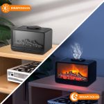 Aroma difuzér s efektem krbu, 2stupňová humidifikácia a osvetlenie, časovač, tichý chod – čierny