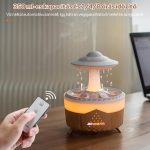 Barevná kapka deště – aromaterapeutický difuzér s barevným osvětlením, kapkami vody, dálkovým ovládáním a časovačem – světlé dřevo