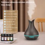 Váza Formájú Ultrahangos Aromaterápiás Diffúzor és Pulaiyi 4 Részes Illóolaj Szett - Sötét Fa - Black Friday