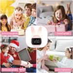Ceas deșteptător și lumină de noapte cu iepuraș pentru copii, cu afișaj digital - roz