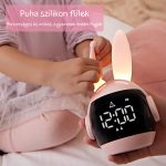 Ceas deșteptător și lumină de noapte cu iepuraș pentru copii, cu afișaj digital - roz