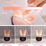 Ceas deșteptător și lumină de noapte cu iepuraș pentru copii, cu afișaj digital - roz