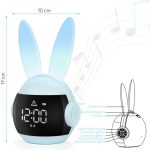 Ceas deșteptător și lumină de noapte cu iepuraș pentru copii, cu afișaj digital - Albastru