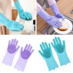 Sada 2 ks silikonových rukavic na mytí nádobí a úklid – modrá a fialová