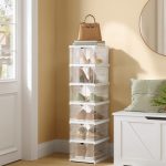 Cutie pliabilă pentru depozitarea pantofilor, cu 6 compartimente, laterale și uși transparente, asamblare rapidă - Albă