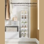 Cutie pliabilă pentru depozitarea pantofilor, cu 6 compartimente, laterale și uși transparente, asamblare rapidă - Albă