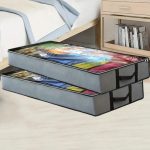 Set de 2 cutii de depozitare sub pat cu capac transparent, fermoar dublu, mânere rezistente - gri-negru