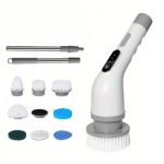 Perie electrică de curățare 9 în 1 cu capete interschimbabile, afișaj digital, mâner telescopic - gri