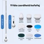 Perie electrică de curățare 9 în 1 cu capete interschimbabile, afișaj digital, mâner telescopic - gri