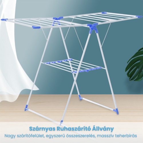 Összecsukható Szárnyas Ruhaszárító Állvány, Beltéri és Kültéri Használatra, 3 szintes, Nagy Szárítófelülettel