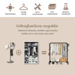 Kompakt Fém Ruhatartó Állvány Polcokkal és Akasztókkal, fekete