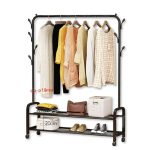 Kompakt Fém Ruhatartó Állvány Polcokkal és Akasztókkal, fekete