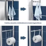 Fürdőszobai Tárolóállvány WC Fölé, 3 Polcos Helytakarékos Állvány Fúrás Nélküli Rögzítéssel, fehér