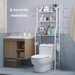 Fürdőszobai Tárolóállvány WC Fölé, 3 Polcos Helytakarékos Állvány Fúrás Nélküli Rögzítéssel, fehér