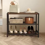 3 Szintes Cipőtartó Masszív, Strapabíró Fém Szerkezet, Vízálló Anyag, barna 