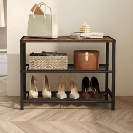  3 Szintes Cipőtartó Masszív, Strapabíró Fém Szerkezet, Vízálló Anyag, barna 