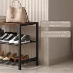 3 Szintes Cipőtartó Masszív, Strapabíró Fém Szerkezet, Vízálló Anyag, barna 