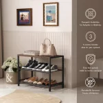 3 Szintes Cipőtartó Masszív, Strapabíró Fém Szerkezet, Vízálló Anyag, barna 