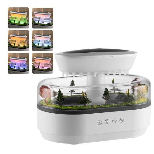 Difuzor de aromaterapie cu ultrasunete, umidificator cu lumină LED și funcție de zgomot alb tip picături de ploaie
