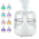 Moderný USB zvlhčovač vzduchu s farebným LED osvetlením, tichá prevádzka, senzor hladiny vody s automatickým vypnutím, biely