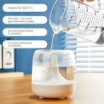 Moderný USB zvlhčovač vzduchu s farebným LED osvetlením, tichá prevádzka, senzor hladiny vody s automatickým vypnutím, biely