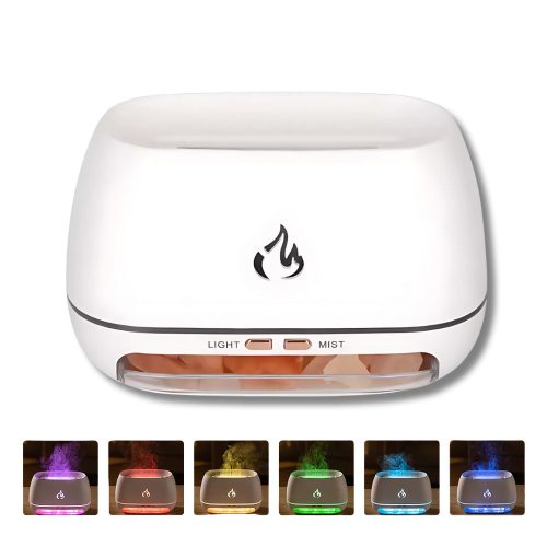 Difuzor de aromaterapie cu efect de flacără, recipient pentru sare și cristale de sare de Himalaya, Alb